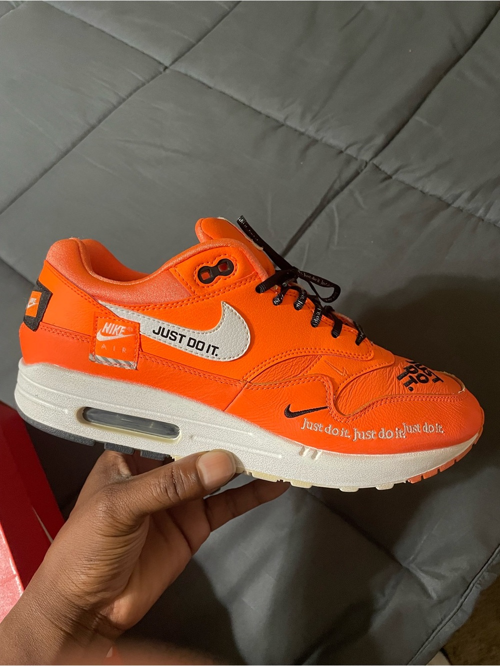 Nike Men’s Orange and White 'Just Do It' Air Max 1 Sneaker